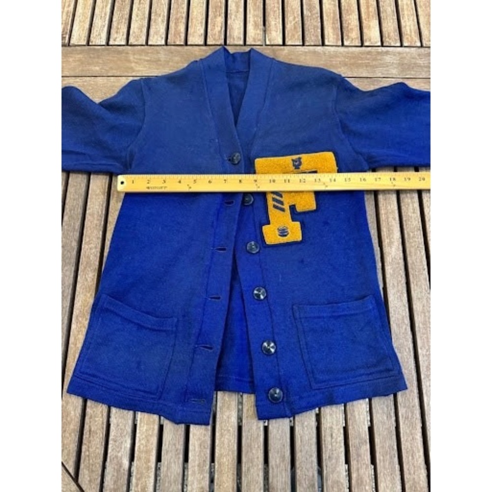 Vintage Lowe & Campbell Athletic Goods Varsity Letterman Cardigan Sweater Blue - Picture 6 of 7